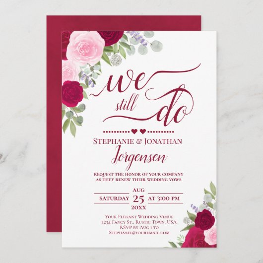 Invitation Elégante Roses Magenta Rose Nous Faisons Encore Vo (Devant / Derrière)