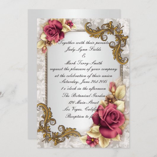 Invitation élégante Roses rouges (Devant / Derrière)