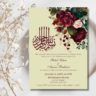 Invitation Élégante Roses Rouges Bourgogne Florale Islamique