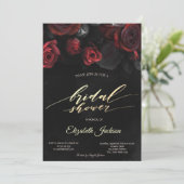 Invitation Elégante Roses rouges Fête des mariées gothique (Debout devant)