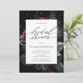 Invitation Elégante Roses rouges Fête des mariées noire (Debout devant)