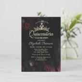 Invitation Elégante Roses Rouges Gothique Quinceañera (Debout devant)