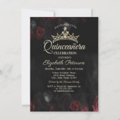 Invitation Elégante Roses Rouges Gothique Quinceañera (Devant)