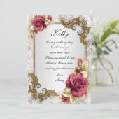 Invitation Élégante Roses Rouges Maid Of Honor Card (Debout devant)