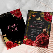 Invitation Elégante Roses rouges or Royal Quinceañera
