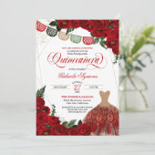 Invitation Elégante Roses Rouges Roses Parties scintillant Ro (Debout devant)