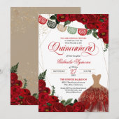 Invitation Elégante Roses Rouges Roses Parties scintillant Ro (Devant / Derrière)