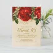 Invitation Elégante Roses Rouges Tan Sweet 16 Anniversaire (Debout devant)