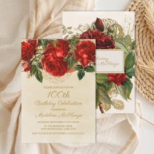 Invitation Elégante Roses rouges Vintages 100e anniversaire