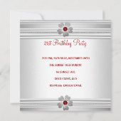 Invitation Elégante Rouge Blanc 21e Fleurs de fête d'annivers (Dos)