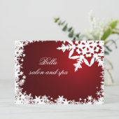 Invitation élégante rouge flocons de neige Business Merci Car (Debout devant)