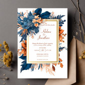 Invitation Élégante rouille Indigo tout en un Mariage