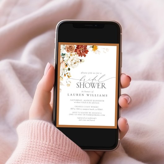 Invitation Elégante rouille orange Fête des mariées d'aquarel