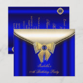 Invitation Elégante Royal Bleu Beige Or Anniversaire 2 (Devant / Derrière)