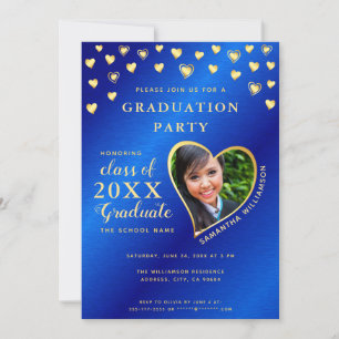 Invitation Élégante Royal Blue and Gold Class 2025 Graduation