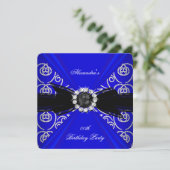 Invitation Elégante Royal Blue Black Pearl Bow fête d'anniver (Debout devant)