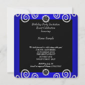 Invitation Elégante Royal Blue Black Pearl Bow fête d'anniver (Dos)