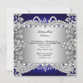 Invitation Elégante Royal Blue Diamonds Silver Birthday Party (Dos)