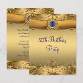 Invitation Elégante Royal Blue et Gold 50e fête d'anniversair (Devant / Derrière)