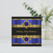 Invitation Elégante Royal Blue Gold Black Birthday Party (Debout devant)