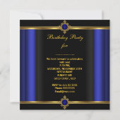 Invitation Elégante Royal Blue Gold Black Birthday Party (Dos)