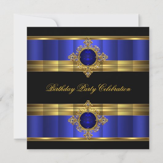 Invitation Elégante Royal Blue Gold Black Birthday Party (Devant)
