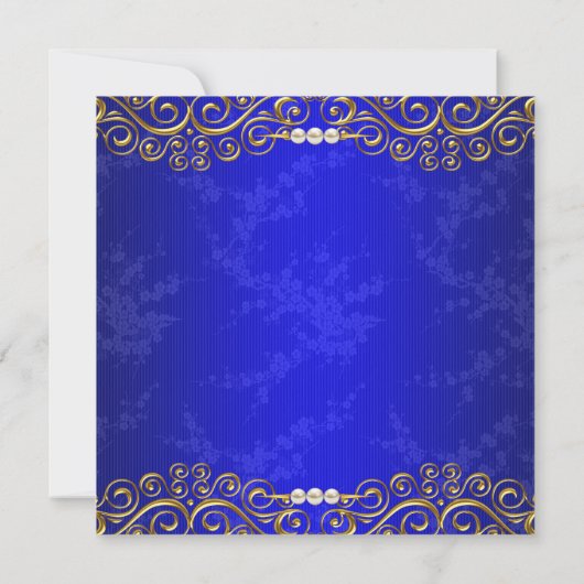 Invitation Elégante Royal Blue Gold Cream Pearl fête d'annive (Dos)