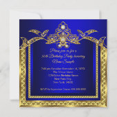 Invitation Elégante Royal Blue Gold Damask fête d'anniversair (Dos)
