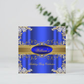Invitation Elégante Royal Blue Gold fête d'anniversaire Flora (Debout devant)