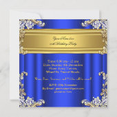 Invitation Elégante Royal Blue Gold fête d'anniversaire Flora (Dos)