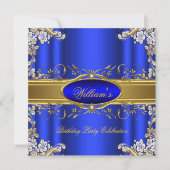 Invitation Elégante Royal Blue Gold fête d'anniversaire Flora (Devant)