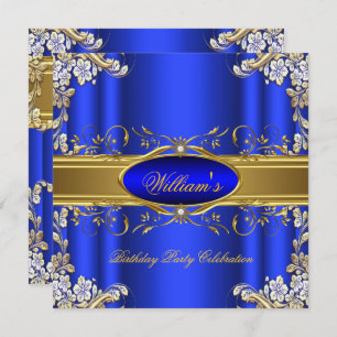 Invitation Elégante Royal Blue Gold fête d'anniversaire Flora