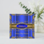 Invitation Elégante Royal Blue Gold fête d'anniversaire Flora (Debout devant)