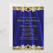 Invitation Elégante Royal Blue & Gold Floral fête d'anniversa (Dos)
