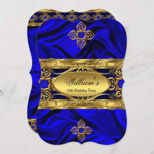 Invitation Elégante Royal Blue Gold Gems Soie Anniversaire 2