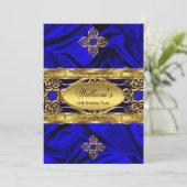 Invitation Elégante Royal Blue Gold Gems Soie Anniversaire 2 (Debout devant)