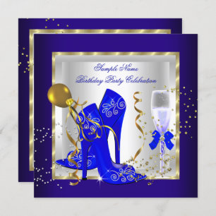 Invitation Elégante Royal Blue Gold Parties scintillant fête 