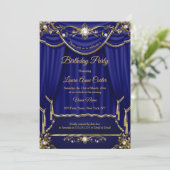 Invitation Elégante Royal Blue Gold Pearl Drapes (Debout devant)