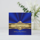 Invitation Elégante Royal Blue Gold Pearl fête d'anniversaire (Debout devant)