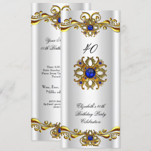Invitation Elégante Royal Blue Jewel Gold Anniversaire Party 