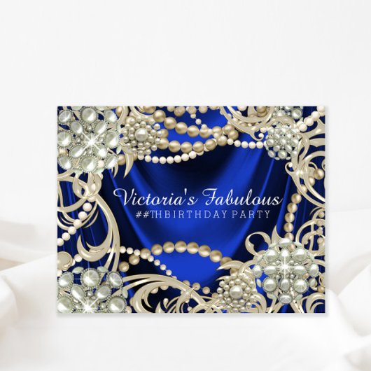 Invitation Elégante Royal Blue Pearl fête d'anniversaire