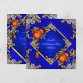 Invitation Elégante Royal Blue Red Orange Purple Flowers Part (Devant / Derrière)