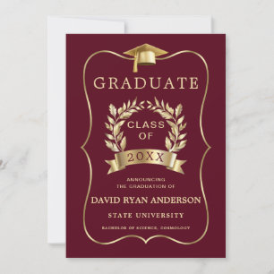 Invitation Élégante Royal Gold Burgundy Graduation Party
