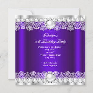 Invitation Elégante Royal Purple Lace Pearl fête d'anniversai