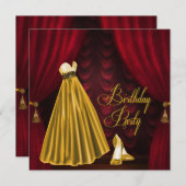 Invitation Elégante Ruby Red et Gold Anniversaire Party (Devant / Derrière)