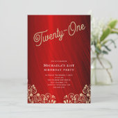 Invitation Elégante Ruby Red Gold tournoie 21ème anniversaire (Debout devant)