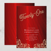 Invitation Elégante Ruby Red Gold tournoie 21ème anniversaire (Devant / Derrière)