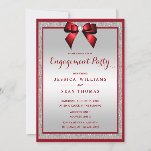 Invitation Elégante Ruby Red & Silver Parties scintillant Eng (Devant)