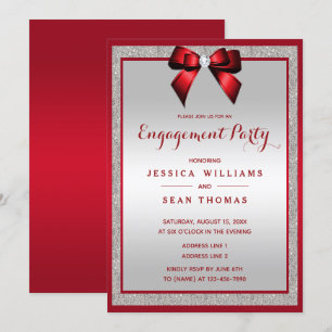 Invitation Elégante Ruby Red & Silver Parties scintillant Eng