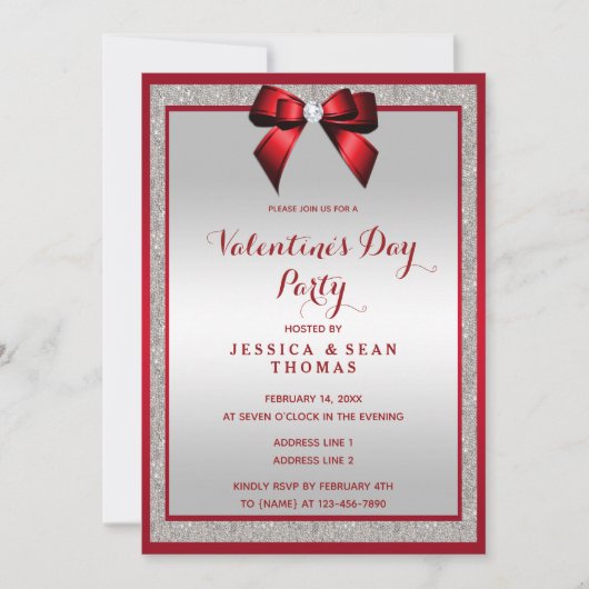 Invitation Elégante Ruby Red & Silver Parties scintillant Sai (Devant)